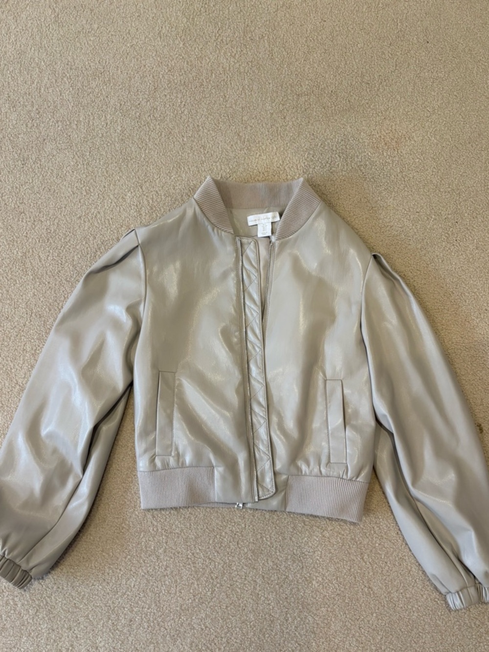 House of Harlow 1960 Taupe Bomber Leather Jacket